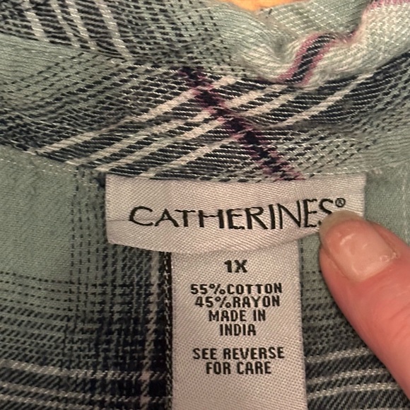 Catherine’s Button Down Plaid Shirt 3 Quarter Sleeve Stubbed Yoke 1X - Picture 3 of 5